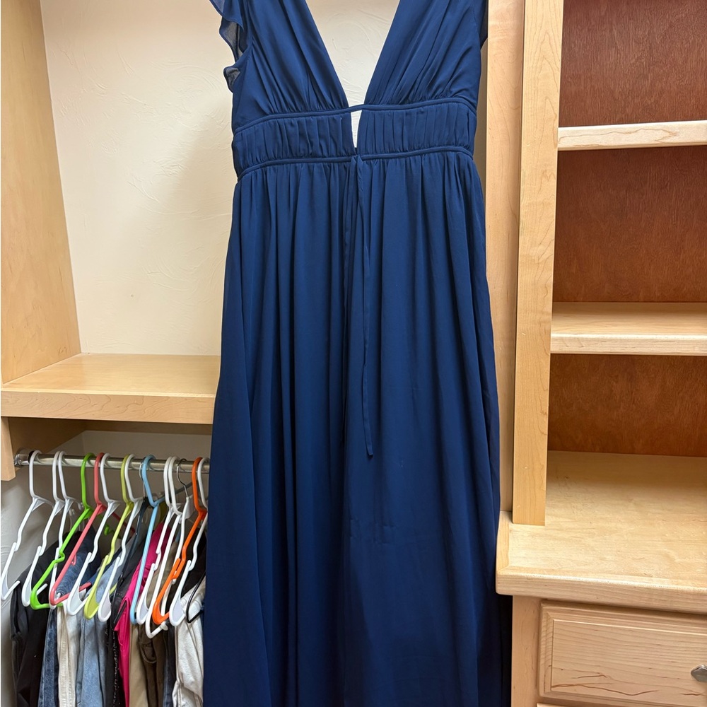 Navy Blue V-Neck Maxi Dress